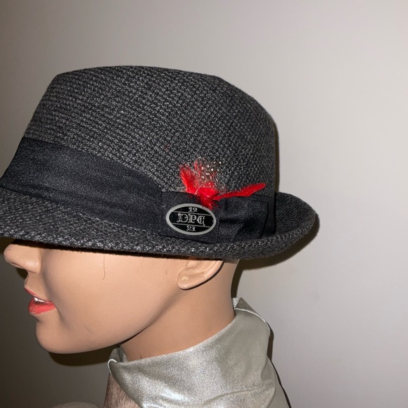 Other - Men's Gray Fedora Hat with Red Accent